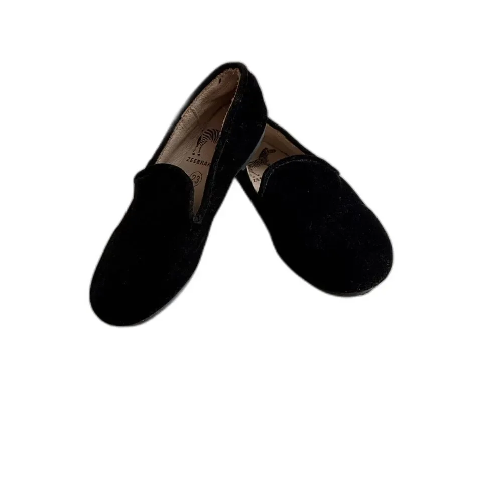 Zebra Kids Black Velvet Slip-On Loafers Shoes Size 23 US Toddler 7